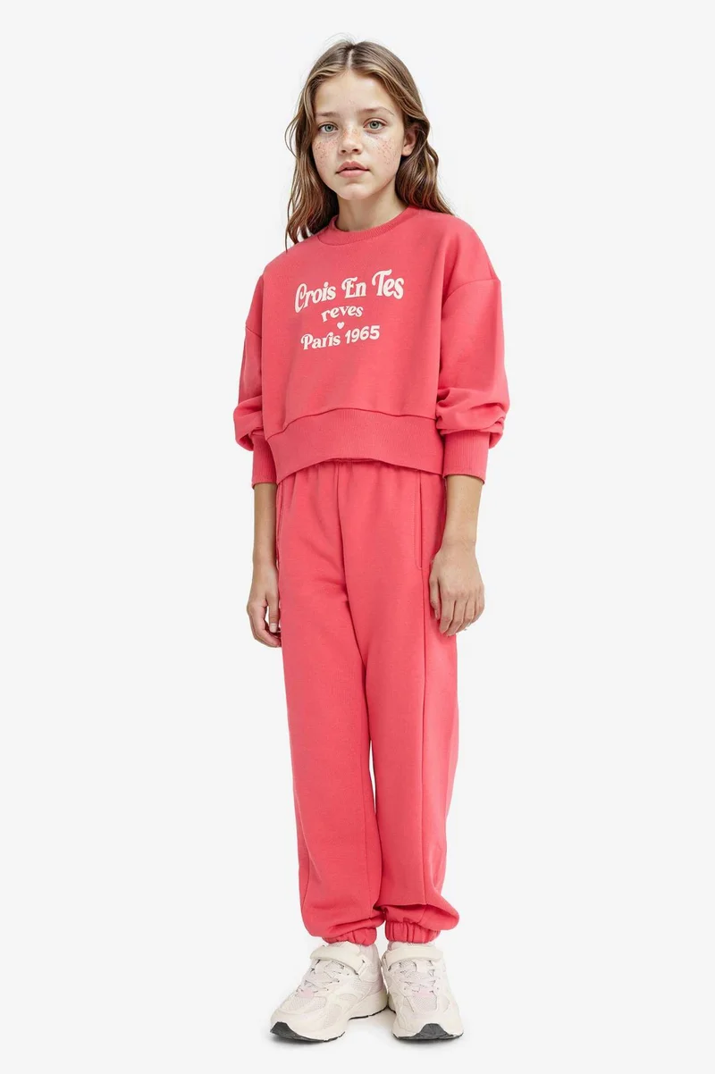 ديفاكتو Girl Printed Sweatshirt Sweatpants 2 Piece Set