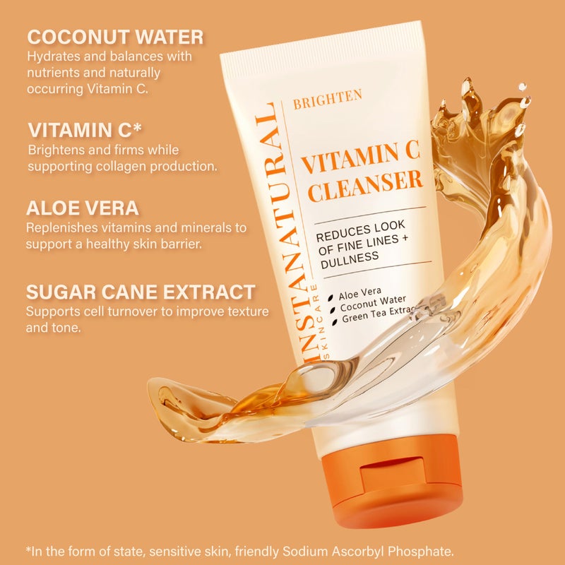 InstaNatural Vitamin C Cleanser | All Natural Face Wash, Brightens Skin, Good for Uneven Texture, USA Made with Coconut Water and Aloe Vera, 6.7 FL Oz - Image 3