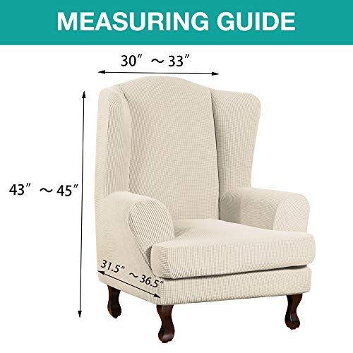 Turquoize Wingback Chair Covers 2 Piece Wing Chair Slipcover Stretch Slipcovers for Wingback Chairs Wing Chair Cover Spandex Jacquard Fabric with Elastic Bottom Non-Slip Furniture Cover,Biscotti Beige - Image 5