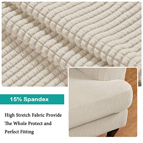 Turquoize Wingback Chair Covers 2 Piece Wing Chair Slipcover Stretch Slipcovers for Wingback Chairs Wing Chair Cover Spandex Jacquard Fabric with Elastic Bottom Non-Slip Furniture Cover,Biscotti Beige - Image 3