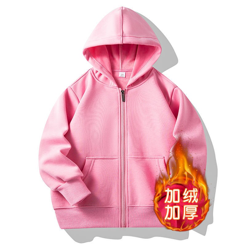 Children'S Velvet Thickened Zipper Sweater Cotton Hooded Cardigan Long Sleeve Jacket Activity Clothes Class Clothes Custom Logo - Image 1