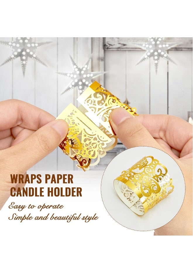 Tealight Votive Wrap Votive Candle Holders Laser Cutting Paper Candle Holder for Table LED Tealight Decor Party Wedding Gold 100 Pieces - Image 3