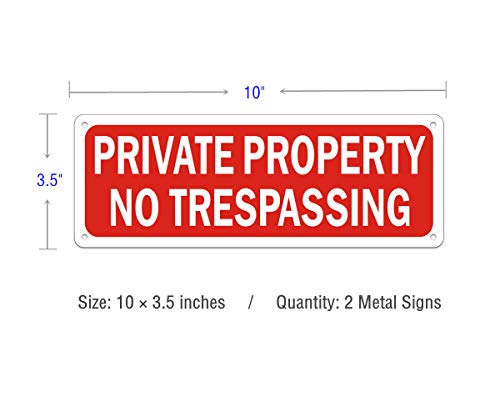 MongFun No Trespassing Signs Private Property Security Warning Metal Yard Sign Reflective Red Aluminum for Garden Outdoor Indoor Gates Weatherproof Rust Free Easy Installation (2 Pack 10 x 3.5 inches) - Image 4