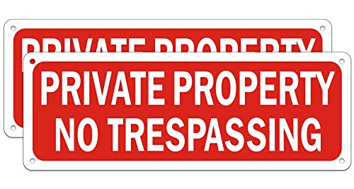 MongFun No Trespassing Signs Private Property Security Warning Metal Yard Sign Reflective Red Aluminum for Garden Outdoor Indoor Gates Weatherproof Rust Free Easy Installation (2 Pack 10 x 3.5 inches) - Image 1
