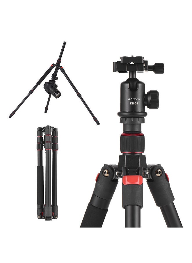 ANDOER - Andoer 153cm/60in Portable Camera Tripod Stand Aluminum Alloy with Detachable Monopod 360°Rotatable Ball Head 10kg/22lbs Load Capacity with Carry Bag for DSLR Camera Camcorder Smartphone - Image 1