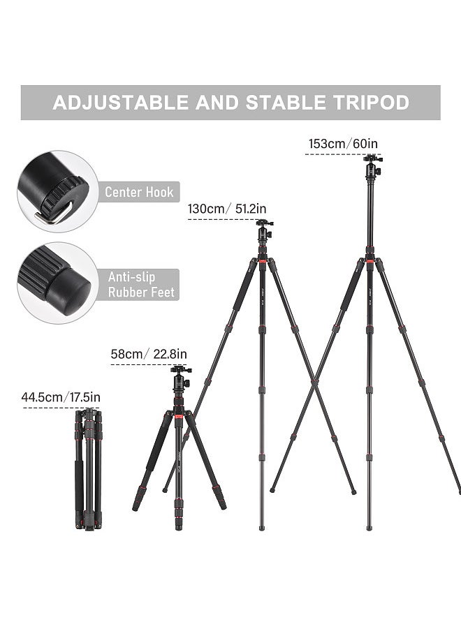 ANDOER - Andoer 153cm/60in Portable Camera Tripod Stand Aluminum Alloy with Detachable Monopod 360°Rotatable Ball Head 10kg/22lbs Load Capacity with Carry Bag for DSLR Camera Camcorder Smartphone - Image 1