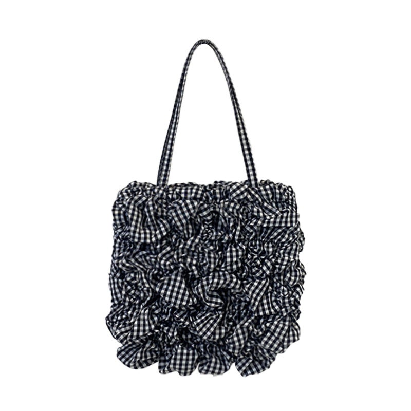 Elegant Ladies Clutch Mini Tote Bagin stock pleated black and white check in stock pleated black and white check