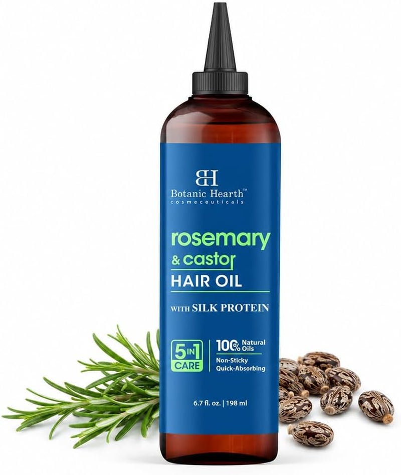 Botanic Hearth Rosemary & Castor Hair Oil (6.7 fl oz) | Nourishing and Strengthening Hair Treatment for Thicker, Healthier-Looking Hair | Paraben Free | Suitable for All Hair Types - Image 1