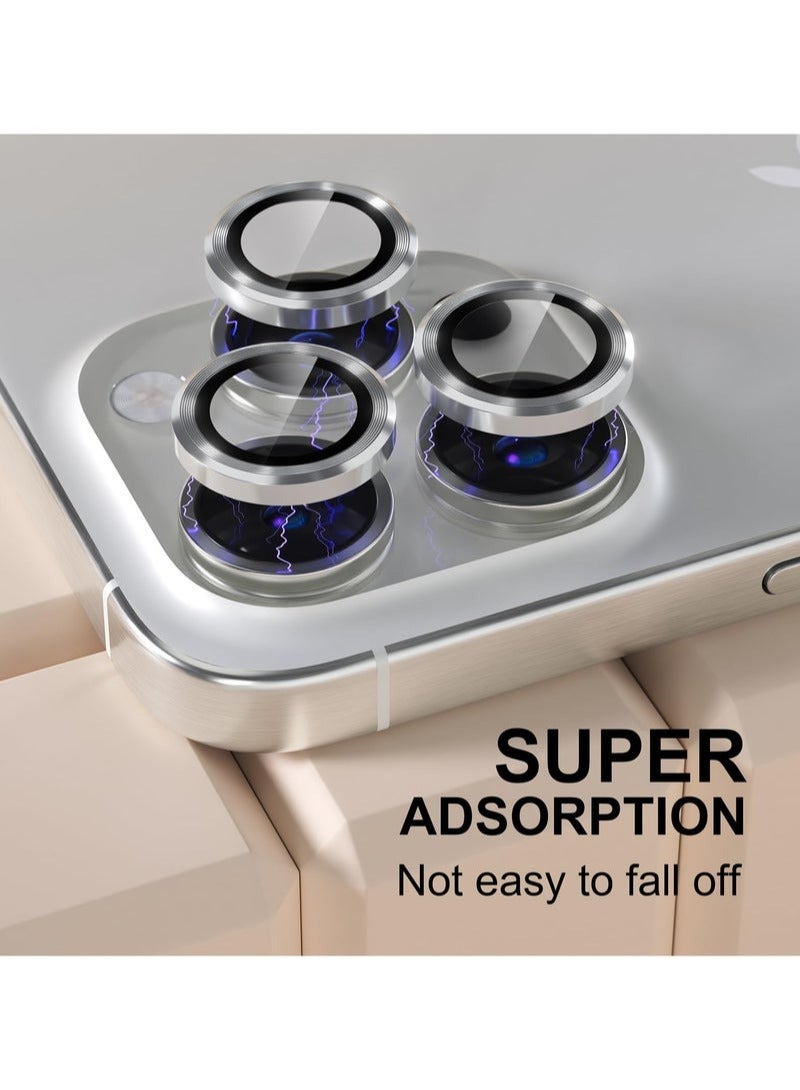 KIIUMI Camera Lens Protector for iPhone 16 Pro and iPhone 16 Pro Max , 9H Tempered Glass Metal Individual Ring Cover, HD Clear, 3-PCS silver - Image 3