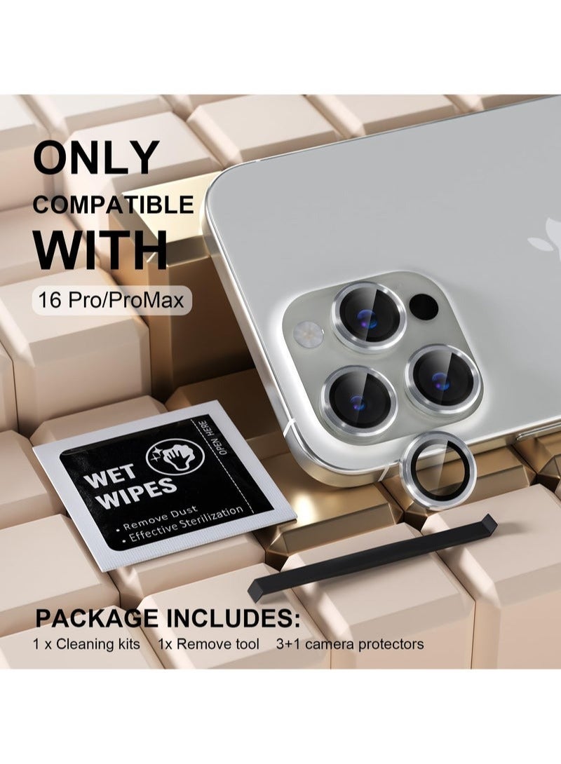KIIUMI Camera Lens Protector for iPhone 16 Pro and iPhone 16 Pro Max , 9H Tempered Glass Metal Individual Ring Cover, HD Clear, 3-PCS silver - Image 4