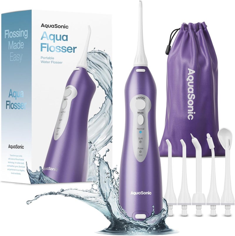 Aquasonic Water Flosser - Cordless Rechargeable Water Flossers for Teeth Cleaning - Waterproof Aqua Flosser, Portable Oral Irrigator for Dental Cleaning with 5 Jet Tips – Braces Home Travel - Image 1