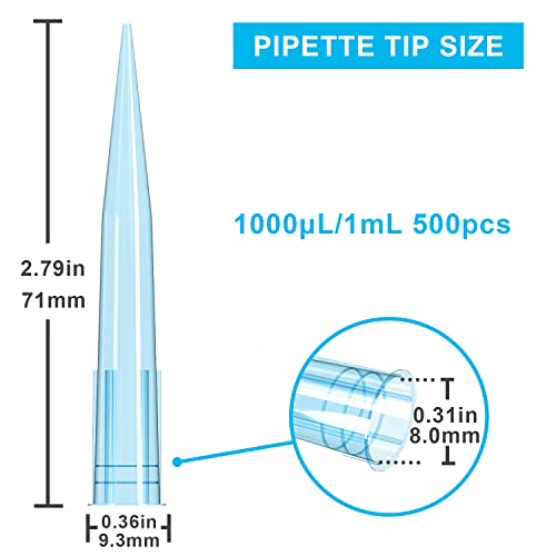 ONiLAB Pipette Tips 1000 UL/ 1mL 500 PCS Clear Blue Laboratory Universal Plastic Liquid Pipettor Tips Polypropylene (PP) Autoclavable - Image 2