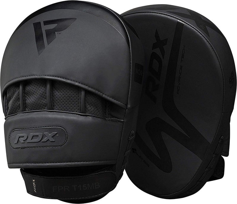 Rdx Boxing Pads Focus Mitts, Convex Skin Leather Curved Hand Pad with Adjustable Strap, Hook and Jab Hand Strike Shield for MMA, Martial Arts, Punching Target, Muay Thai Training Matte Black - Image 1