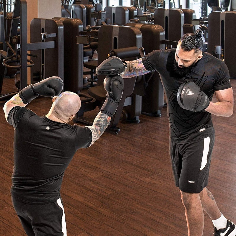 Rdx Boxing Pads Focus Mitts, Convex Skin Leather Curved Hand Pad with Adjustable Strap, Hook and Jab Hand Strike Shield for MMA, Martial Arts, Punching Target, Muay Thai Training Matte Black - Image 2