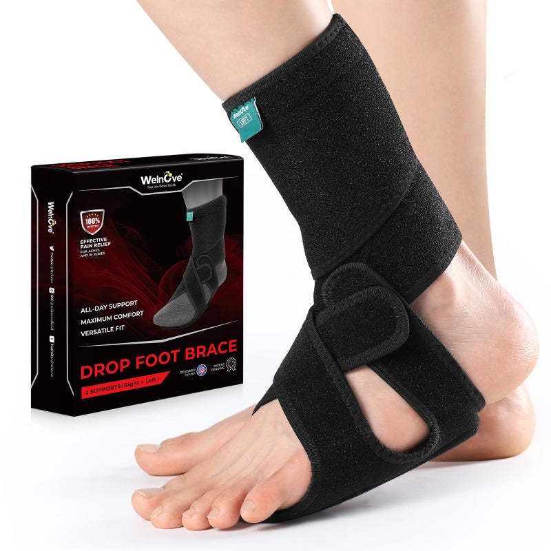 Welnove 2 Pack Drop Foot Brace with Arch Supportï¼ŒAFO Ankle Brace for Walking ï¼ŒRelieve The Instability of Lower Limbs by Foot Drop, MS, Spinal Cord Injury (Include Left and Right, FSA HSA Eligible) - Image 1