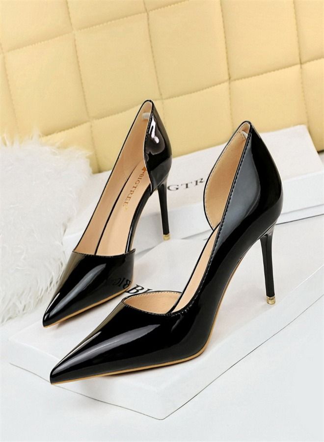 BIGTREE Pointed Side Cut-Out High-Heeled Shoes 7.5CM Black 