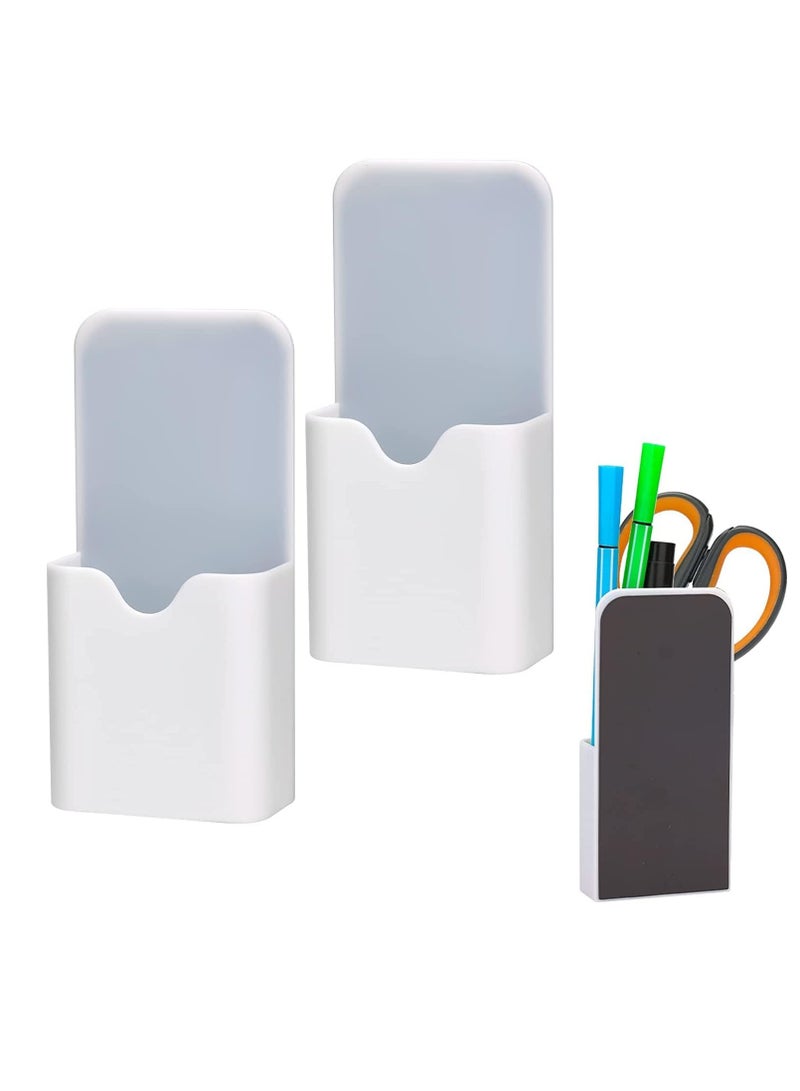 FengSVMA 2pcs Magnetic Pen Marker Holders, Dry Erase Marker Magnetic Cup Holder Organizer Home Office Supplies for Refrigerator Whiteboard Locker (White) - Image 1