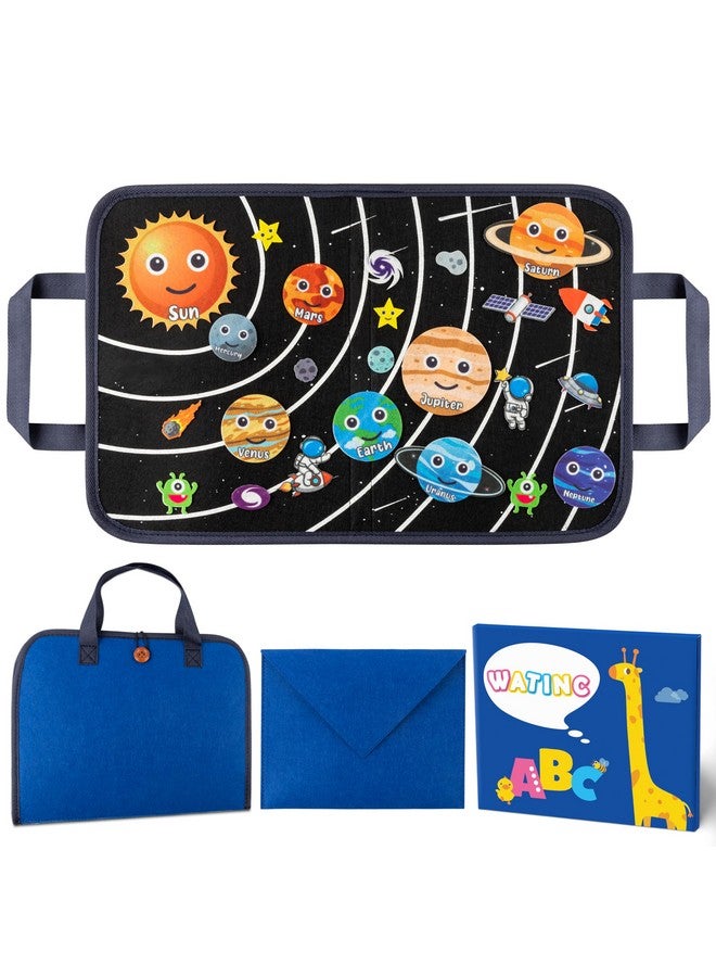واتينك مجموعة قصص لوح اللباد للسفر في الفضاء الخارجي من WATINC، مكونة من 25 قطعة، لوح لباد محمول، نظام شمسي، سرد قصص الكون، كواكب، رائد فضاء، مجرة، مجموعة ألعاب تفاعلية تعليمية مبكرة للأطفال الصغار - Image 1