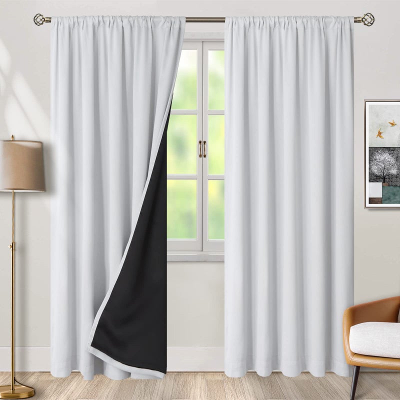 BGment Greyish White 100% Blackout Curtains for Bedroom  78 Inch Black Out Living Room Panels with Thermal Liner  Rod Pocket and Back Tab Double Layer Room Darkening Drapes  2 Panels  52 x 78 Inch - Image 2