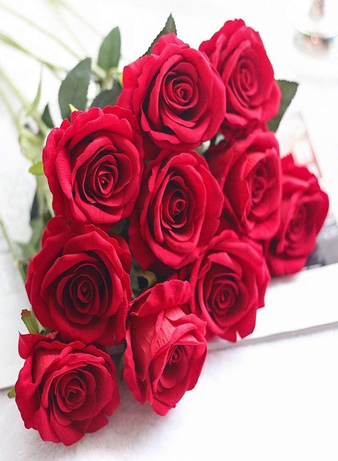 DN Enterprises Artificial Beautiful Single Velvet Rose Stick (1Pc, Red Rose) for Valentine Decor | Artificial Roses for Living Room Corner Table Top Bedroom Wedding Gift - Image 2