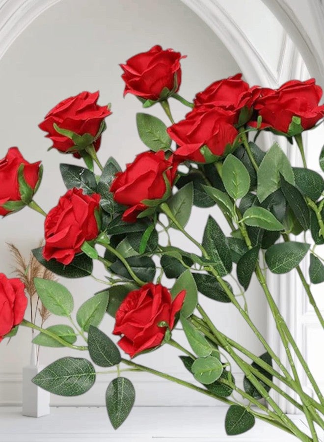 DN Enterprises Artificial Beautiful Single Velvet Rose Stick (1Pc, Red Rose) for Valentine Decor | Artificial Roses for Living Room Corner Table Top Bedroom Wedding Gift - Image 5