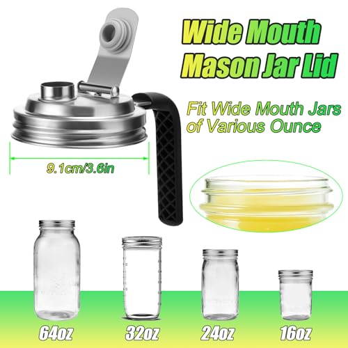 PalkSky Mason Jar Pour Spout Lid Stainless Steel with Handle, Wide Mouth Pour Spout Flip Cap Lids for Mason Jars, Anticracking Leak Proof Seal Cover Airtight for Drinking Salad Dressing & Food Storing(2PCS) - Image 2