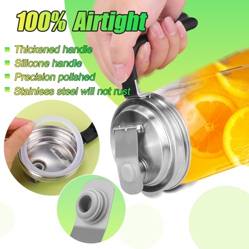 PalkSky Mason Jar Pour Spout Lid Stainless Steel with Handle, Wide Mouth Pour Spout Flip Cap Lids for Mason Jars, Anticracking Leak Proof Seal Cover Airtight for Drinking Salad Dressing & Food Storing(2PCS) - Image 5