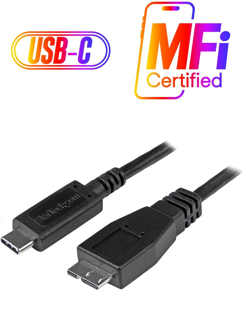 StarTech USB C to Micro USB Cable 0.5m - USB 3.1 Type C to Micro USB Type B Cable - Micro USB 3.1 to USB-C - Thunderbolt 3 Compatible (USB31CUB50CM)  - Image 1