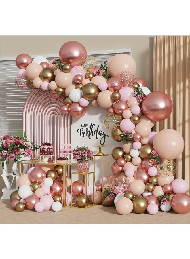 Rose Gold Balloons Garland Arch Kit, Rose Gold Birthday Decorations with Metallic Rose Gold Pearl White Nude Confetti Balloons for Women Birthday Wedding Baby Bridal Shower Party Decorations - Image 1