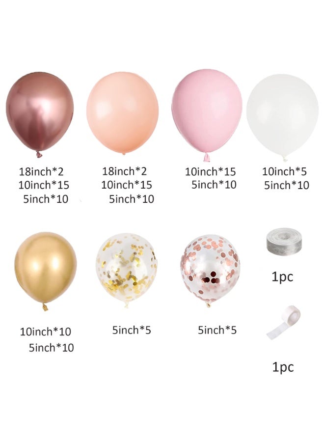 Rose Gold Balloons Garland Arch Kit, Rose Gold Birthday Decorations with Metallic Rose Gold Pearl White Nude Confetti Balloons for Women Birthday Wedding Baby Bridal Shower Party Decorations - Image 2