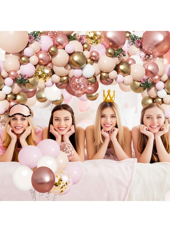 Rose Gold Balloons Garland Arch Kit, Rose Gold Birthday Decorations with Metallic Rose Gold Pearl White Nude Confetti Balloons for Women Birthday Wedding Baby Bridal Shower Party Decorations - Image 4