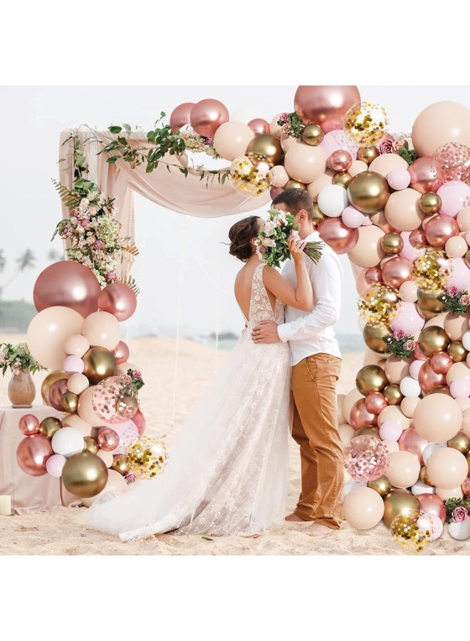 Rose Gold Balloons Garland Arch Kit, Rose Gold Birthday Decorations with Metallic Rose Gold Pearl White Nude Confetti Balloons for Women Birthday Wedding Baby Bridal Shower Party Decorations - Image 3