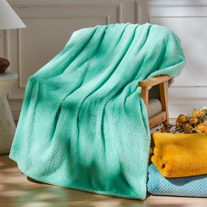 SUPER SOFT THROW BLANKET AQUA PREMIUM SILKY FLANNEL FLEECE LEAVES PATTERN LIGHTWEIGHT BED BLANKET ALL SEASON USE AQUA THROW50X60