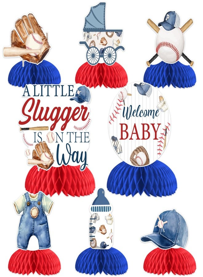 Balterever Baseball Baby Shower Decorations 8PCS a Little Slugger is On the Way Honeycomb Centerpieces Baseball Baby Shower Table Decorations for Sports Theme Baby Shower Party Supplies - Image 1