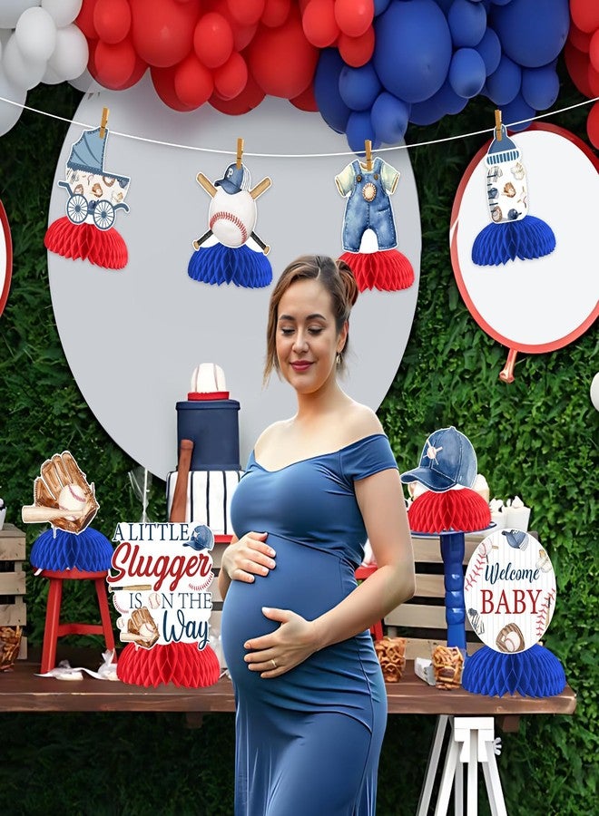 Balterever Baseball Baby Shower Decorations 8PCS a Little Slugger is On the Way Honeycomb Centerpieces Baseball Baby Shower Table Decorations for Sports Theme Baby Shower Party Supplies - Image 4