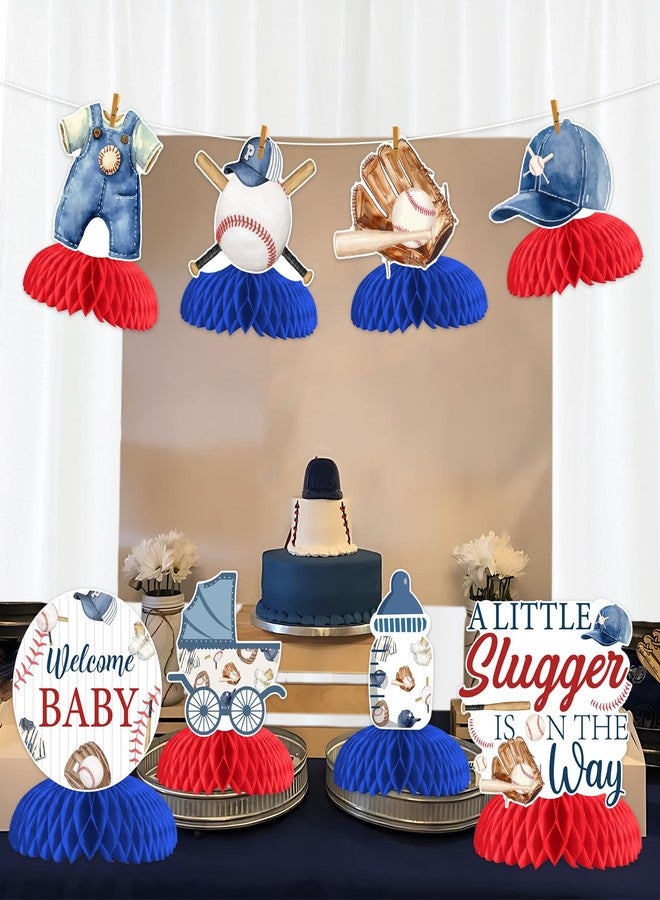 Balterever Baseball Baby Shower Decorations 8PCS a Little Slugger is On the Way Honeycomb Centerpieces Baseball Baby Shower Table Decorations for Sports Theme Baby Shower Party Supplies - Image 2