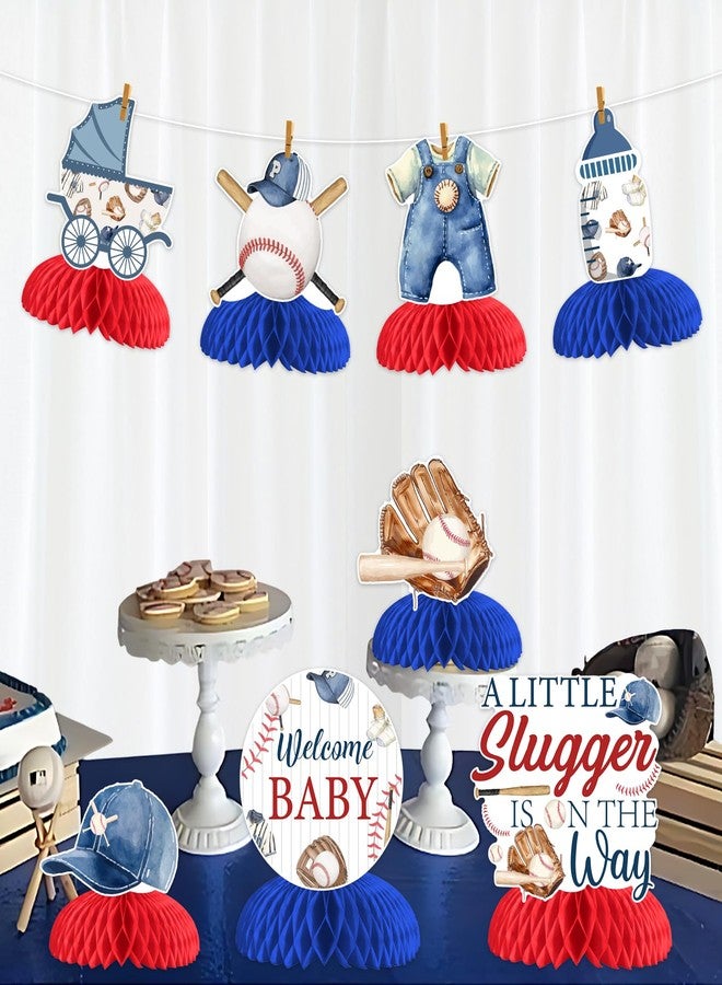Balterever Baseball Baby Shower Decorations 8PCS a Little Slugger is On the Way Honeycomb Centerpieces Baseball Baby Shower Table Decorations for Sports Theme Baby Shower Party Supplies - Image 3