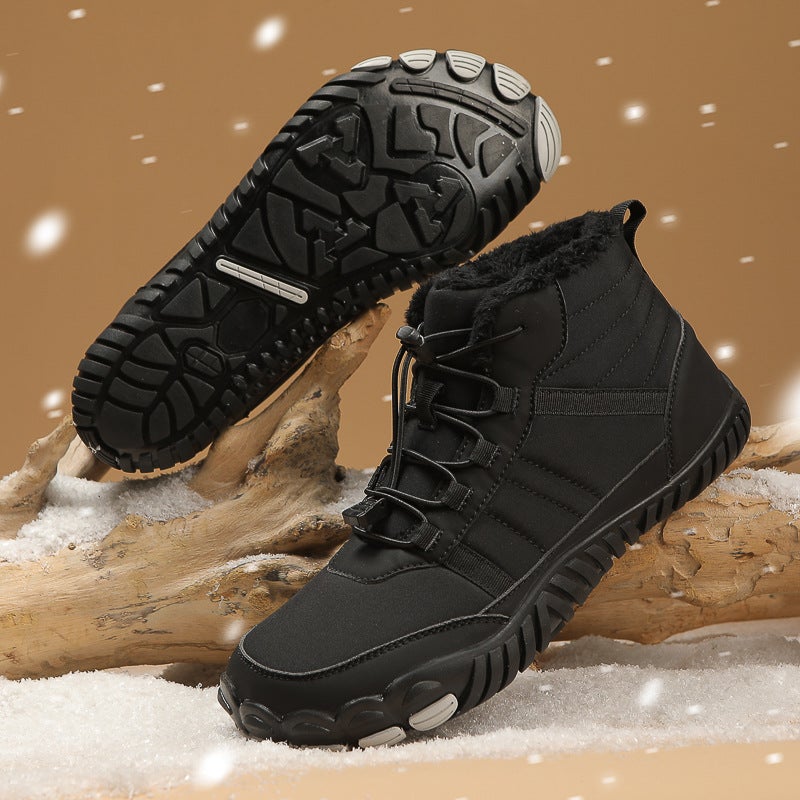 Cross-border Cotton Shoes Snow Boots Barefoot Shoes High-top Lovers Waterproof Outdoor Shoes fleece-lined Warm sneaker for Men and Women 8820 black