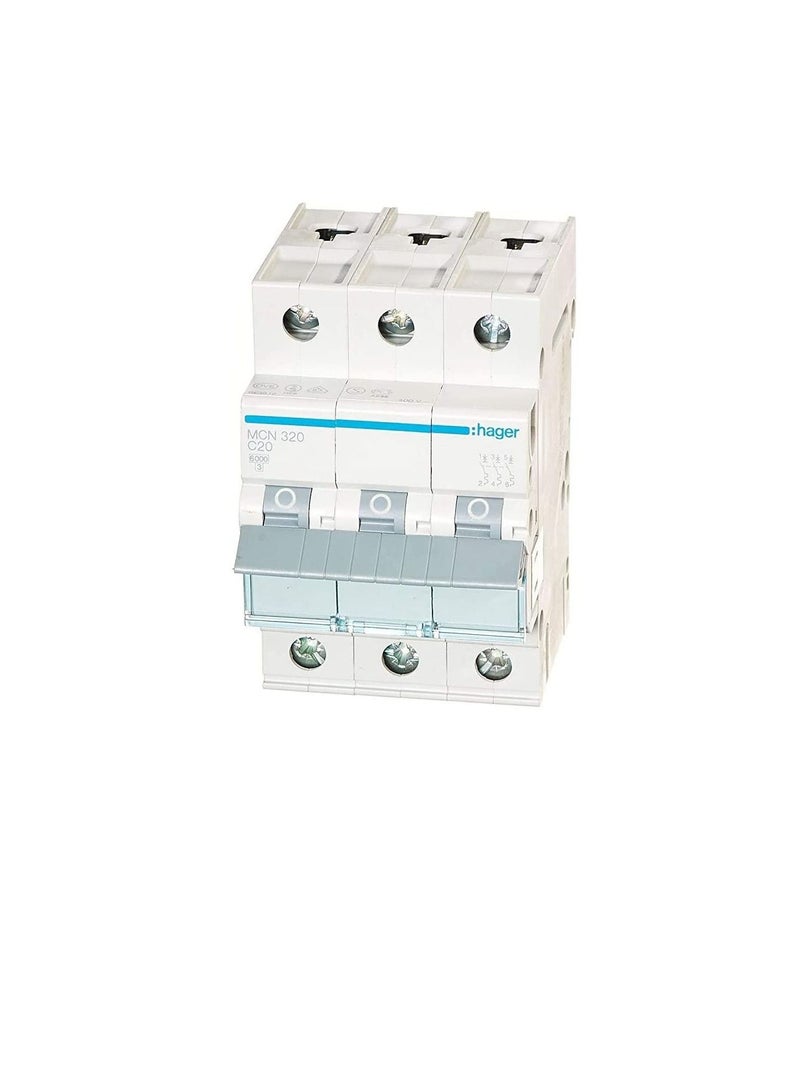 هاجر هاجر  قاطع دارة مصغر ثلاثة أقطاب 20A 6KA TP MCB TYPE C MCN320  - Image 3
