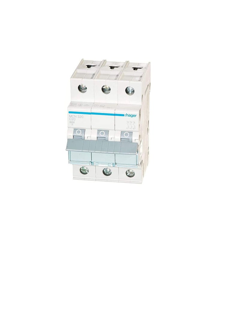 هاجر هاجر  قاطع دارة مصغر ثلاثة أقطاب 20A 6KA TP MCB TYPE C MCN320  - Image 1