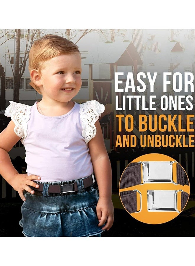4 Pcs Kids Toddler Elastic Stretch Belts Adjustable with Silver Square Buckle Stylish Unisex Waist Belts for Jeans Pants Skirts Boys Girls Daily Wear School Travel Gift,Black Brown Grey White - Image 5