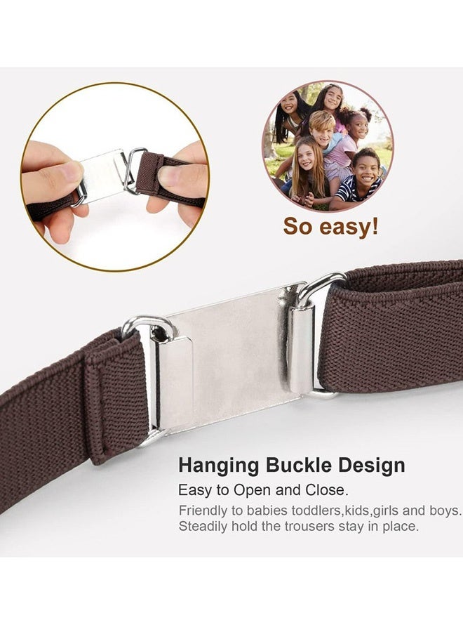 4 Pcs Kids Toddler Elastic Stretch Belts Adjustable with Silver Square Buckle Stylish Unisex Waist Belts for Jeans Pants Skirts Boys Girls Daily Wear School Travel Gift,Black Brown Grey White - Image 4