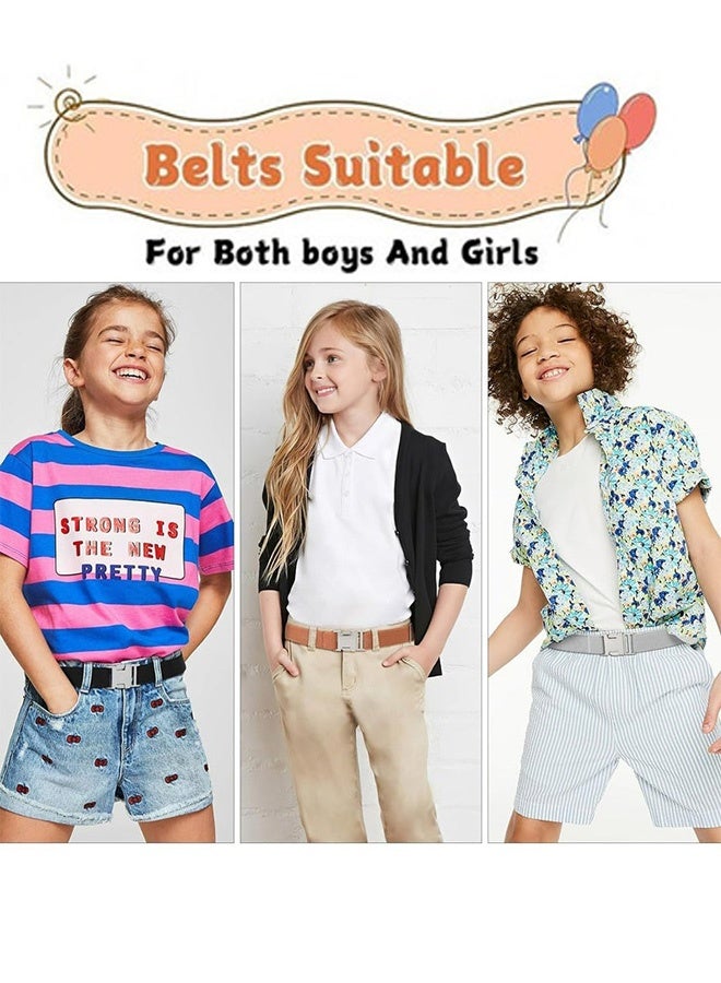 4 Pcs Kids Toddler Elastic Stretch Belts Adjustable with Silver Square Buckle Stylish Unisex Waist Belts for Jeans Pants Skirts Boys Girls Daily Wear School Travel Gift,Black Brown Grey White - Image 2