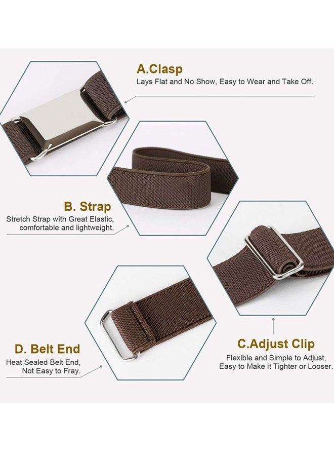 4 Pcs Kids Toddler Elastic Stretch Belts Adjustable with Silver Square Buckle Stylish Unisex Waist Belts for Jeans Pants Skirts Boys Girls Daily Wear School Travel Gift,Black Brown Grey White - Image 3