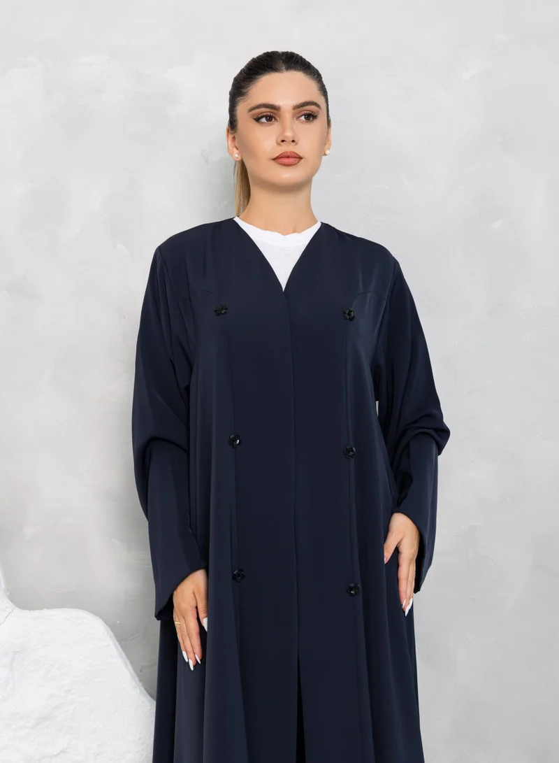 Nikias Navy Blue Nida Abaya with Cuts