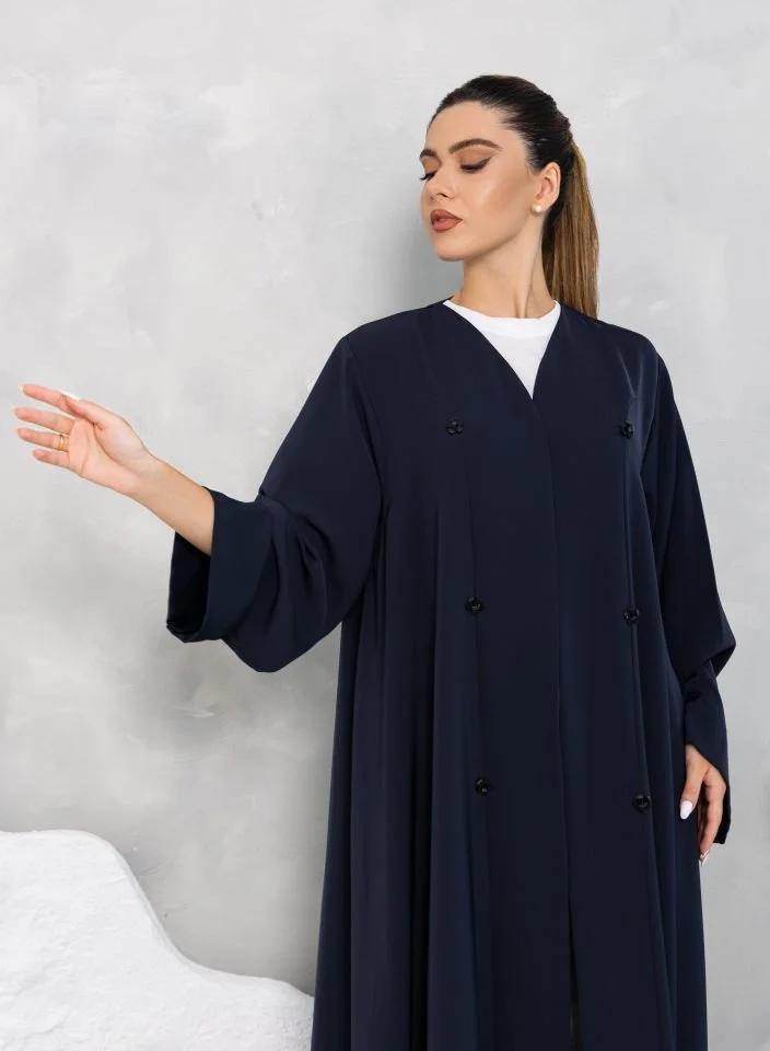 Nikias Navy Blue Nida Abaya with Cuts