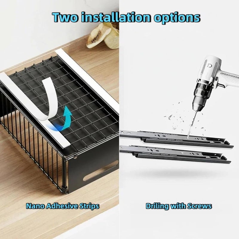 SALADAYS Pull-Out Cabinet Organizer, Heavy-Duty Iron Cabinet Storage Basket with Nano-Adhesive Mount, Drill-Free Easy Installation for Kitchen, Bathroom, Pantry Storage - Image 4