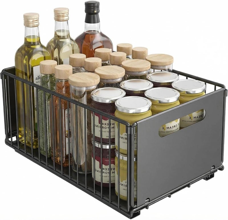 SALADAYS Pull-Out Cabinet Organizer, Heavy-Duty Iron Cabinet Storage Basket with Nano-Adhesive Mount, Drill-Free Easy Installation for Kitchen, Bathroom, Pantry Storage - Image 1