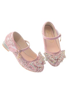 Generic New style girls' small high-heeled leather shoes with sequined uppers and bowknot princess shoes for stage performances  - Image 1