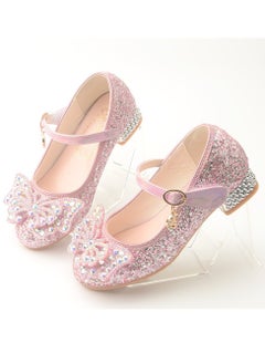 Generic New style girls' small high-heeled leather shoes with sequined uppers and bowknot princess shoes for stage performances  - Image 3